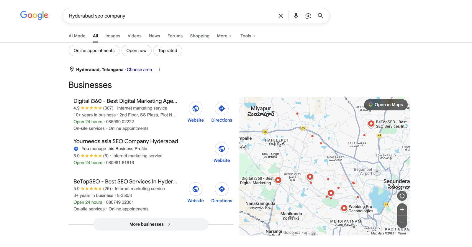 Local SEO services proof for Google Business Profile visibility in Hyderabad